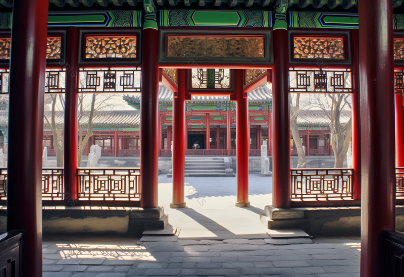 中国特色庭院颐和园谐趣园游廊内部,高清,摄影图,摄影图片,图片大全,摄影图免费下载
